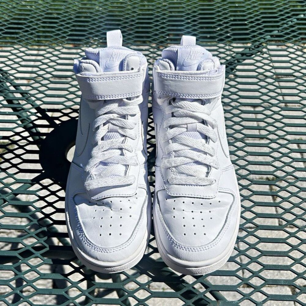 Nike Court Borough Mid 2 Youth 4Y Triple White High Top Sneakers CD7782-100